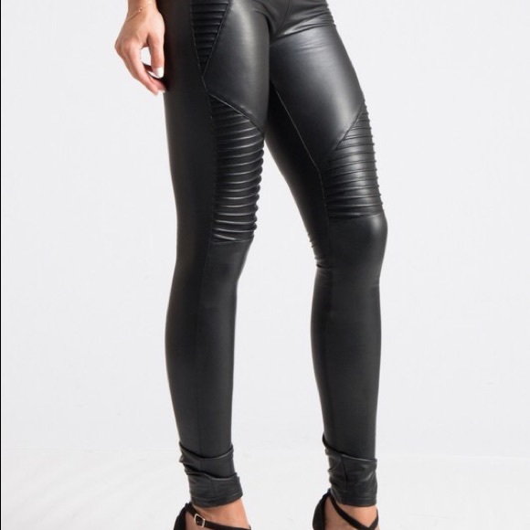 Moto Faux Leather Black Leggings - Picture 7 of 8